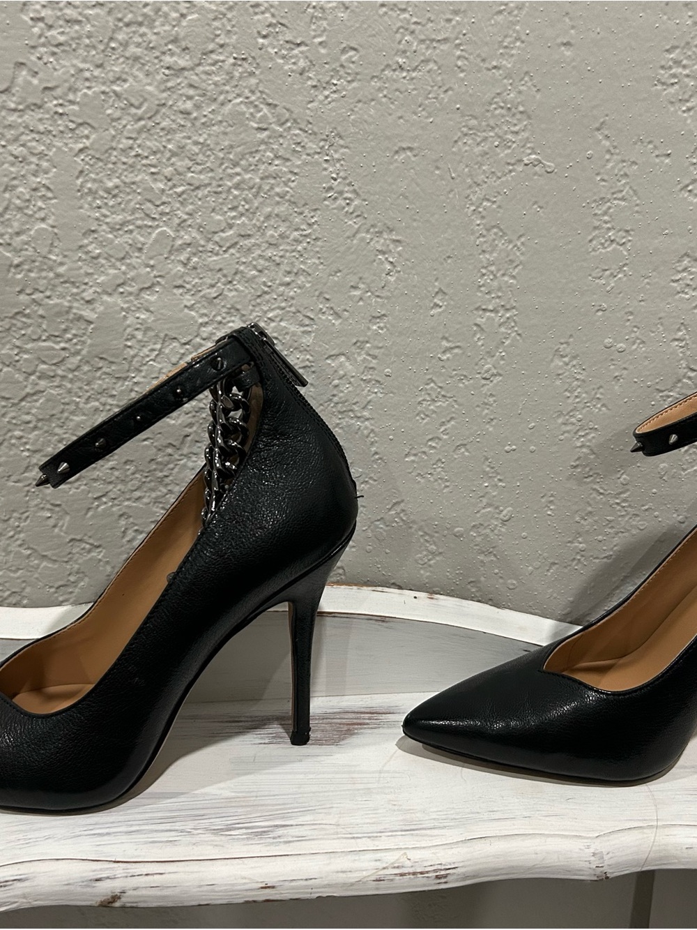 Jessica Simpson Black Pointed Toe Ankle-Strap Stiletto Heels